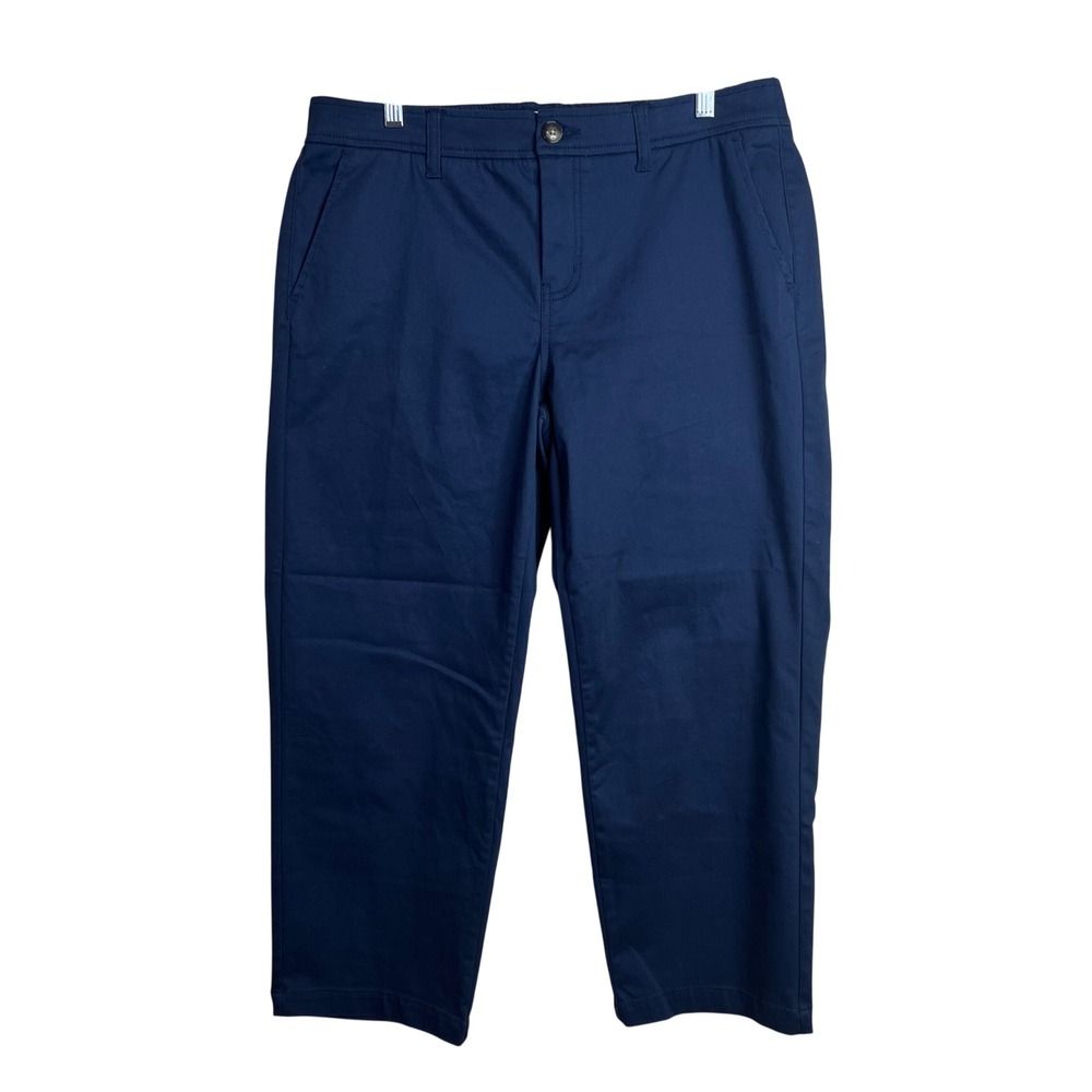 Market & Spruce Chino Pants Size 14 Navy Blue Straight Leg Elastic Back‎ NEW